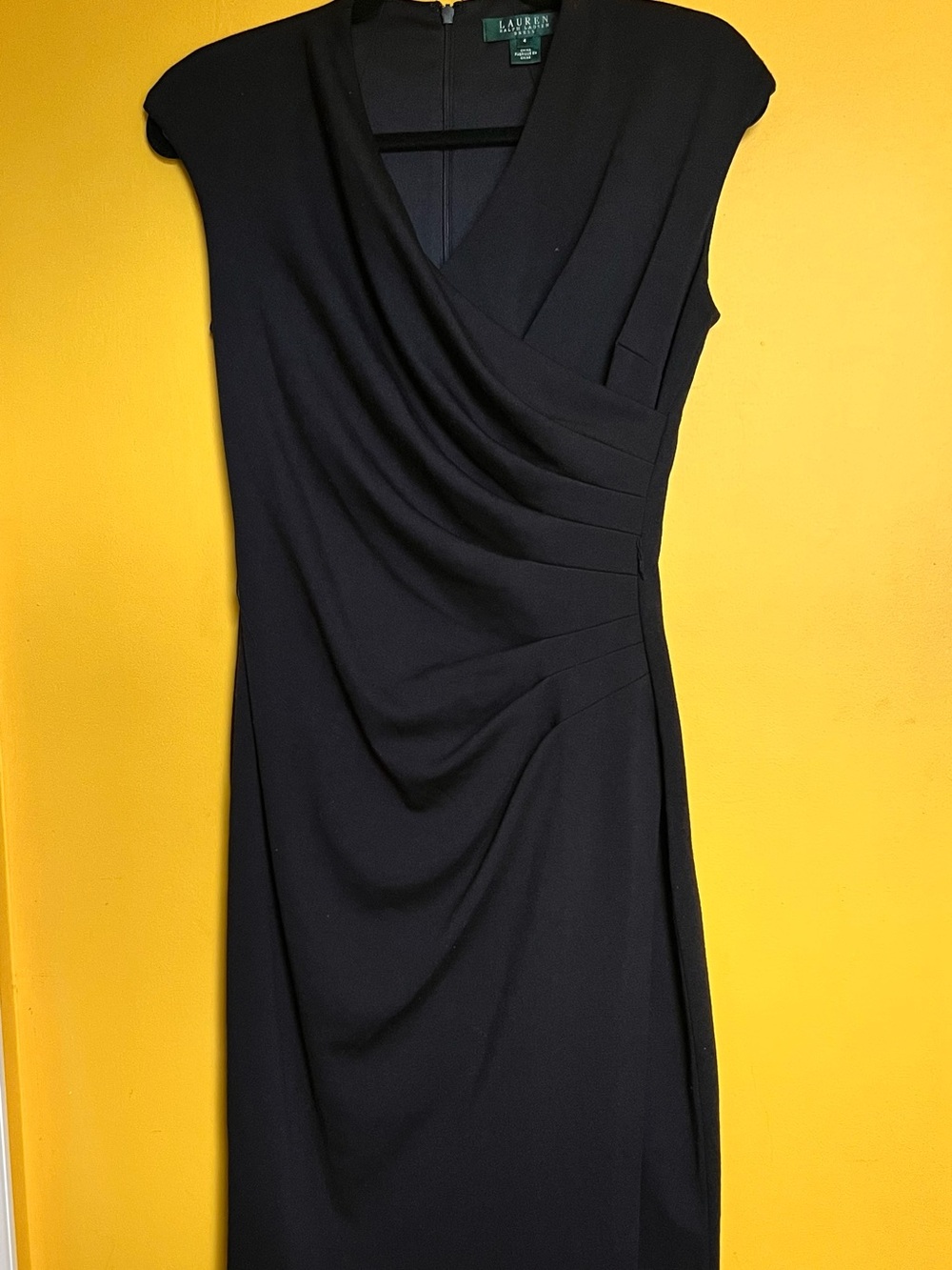 Lauren Ralph Lauren Black Draped Sheath Dress with V-Neck